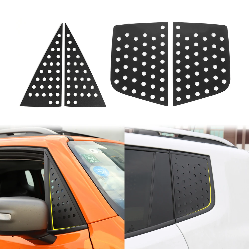 for Jeep Renegade 2016-2019 Front Rear Triangle Window Glass Plate Decoration Cover Trim Sticker Black Car Exterior Accessory