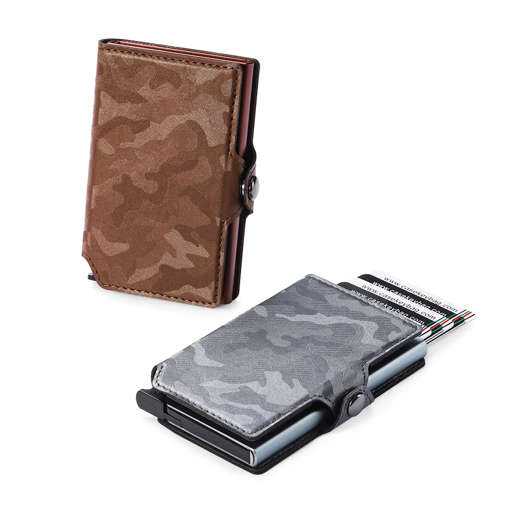 

2021RFID Wallet Automatic Credit Card Holder Wallet Men Women Metal RFID Vintage Aluminium Bag Camo Leather Cardholder Case