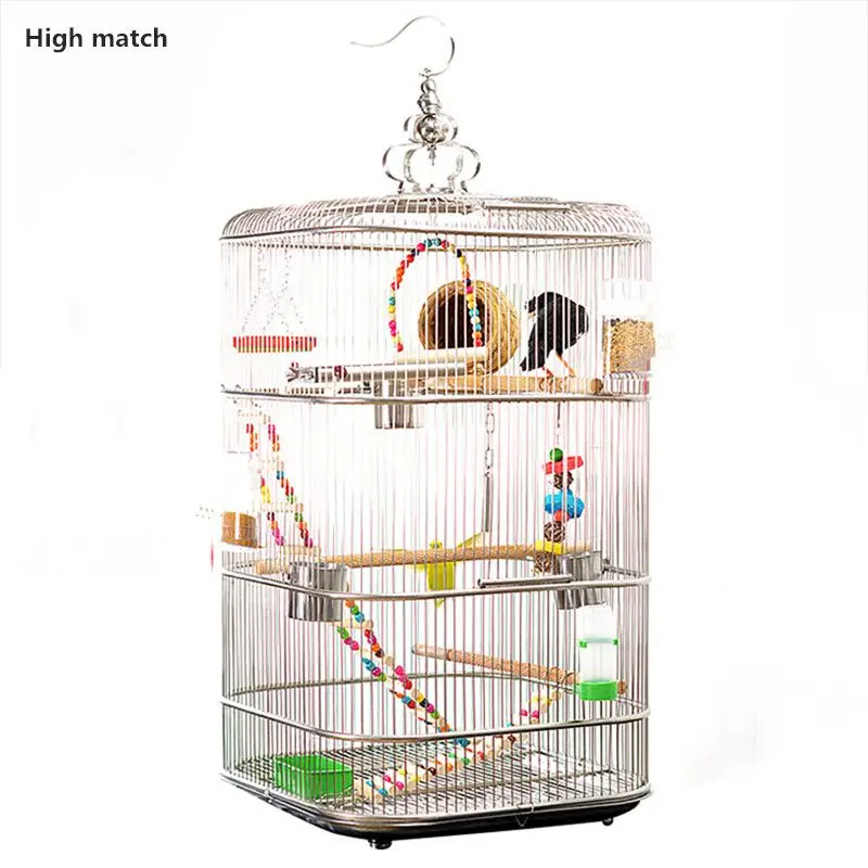 1Set Stainless steel birdcage thrush myna myna cage encrypted wire pitch parrot birdcage fillet heightened square birdcage