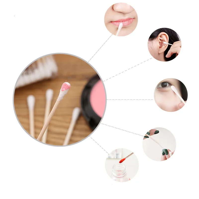 100pcs/pack Cotton Swab Double Head Beauty Makeup Cotton Buds Swab Wood Sticks Ears Cleaning Health Care Eco Friendly