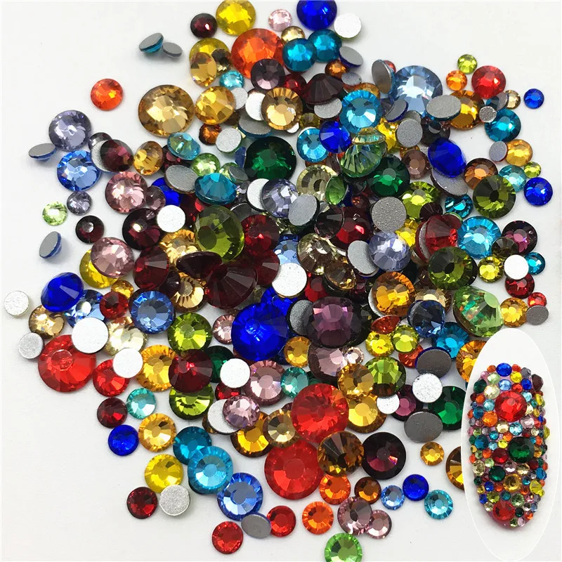 

Mix size SS3-SS30 Super Glitter Crystal AB Rhinestones Flat Back Glass Chameleon Nail Rhinestones For Charms