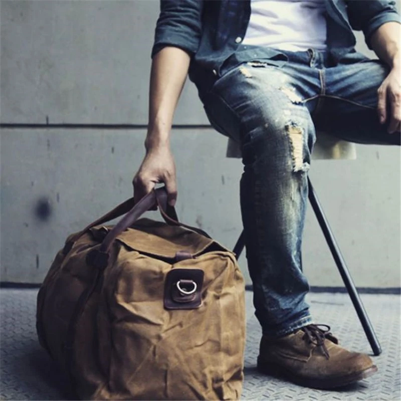 Gewaxt Canvas Bagage Tas Grote Capaciteit Crossbody Tas Reizen Weekend Tas Voor Mannen Zakenreis Duffel Tote Tas