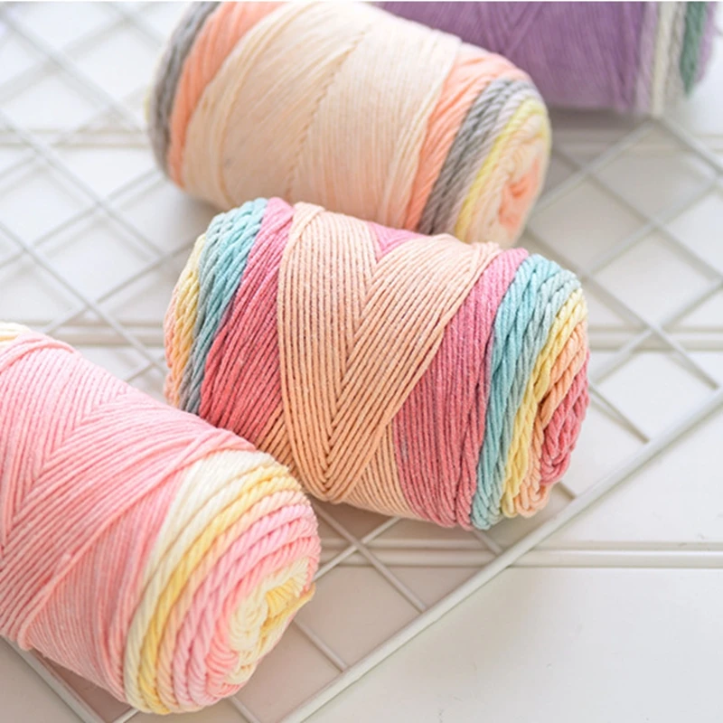 100g/Ball Rainbow Cotton Yarn Segment Dyeing 5 Strands of Thick Algodon Line DIY Knitting Crochet Sweater Scarf Blanket