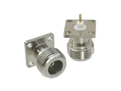 Connector N female Jack 4-holes flange PTFE solder cup Panel mount Straight