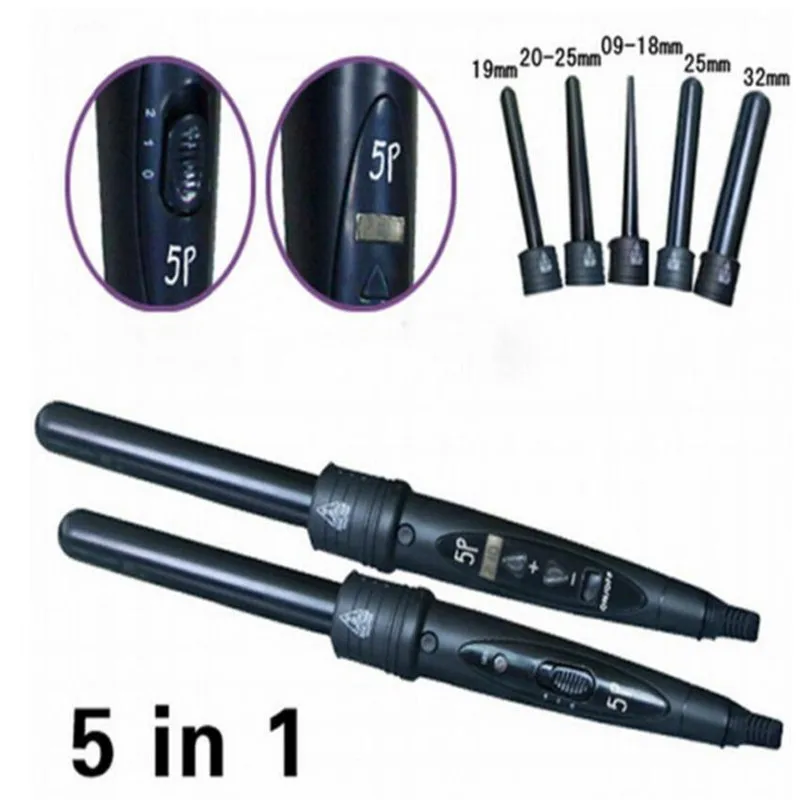 

5p Electric Hair Curling Iron Wand Kit 5 Size Ceramic Barrel Big Curler Wave Hairstyling Twist Curl Roller 09-32mm Waving Tongs