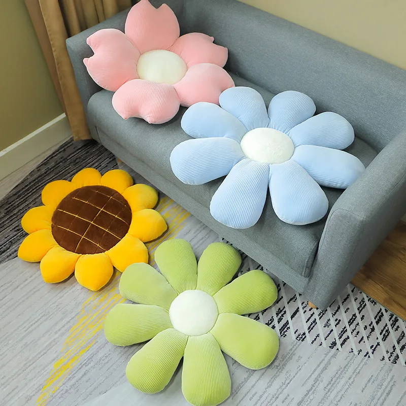 Almohada de felpa con flores de colores para niños, cojín suave de dibujos animados para silla de muñecas, decoración de sofá para el hogar, regalos de cumpleaños