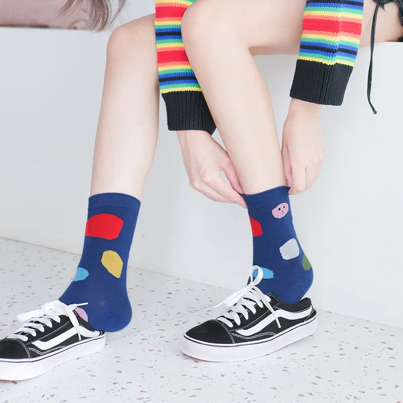 5 Pairs Socks Women Korean Japanese Harajuku Kawaii Socks Pack Girls Cartoon Flower Breathable Cotton Mid-tube Cute Sock Set