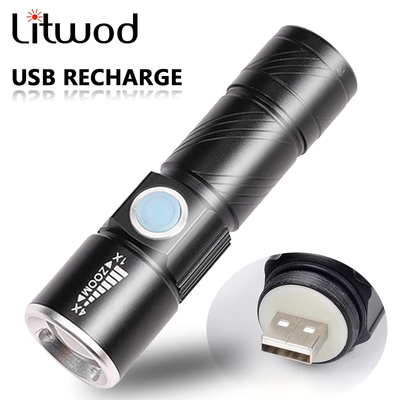 XP-G Q5 Portable USB Handy Powerful LED Flashlight Rechargeable Torch Flash Light Bike Pocket Zoomable Lamp Built in Battery 10W