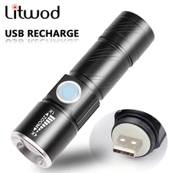 XP-G Q5 Portable USB pratique puissant lampe de poche LED Rechargeable torche Flash lumière vélo poche Zoomable lampe intégrée batterie 10W