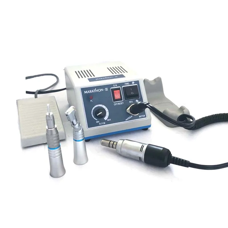 Dental Lab E-TYPE micromotor polish hand piece with contra angle & straight handpiece SMT MARATHON 3 + Electric Motor M33ES