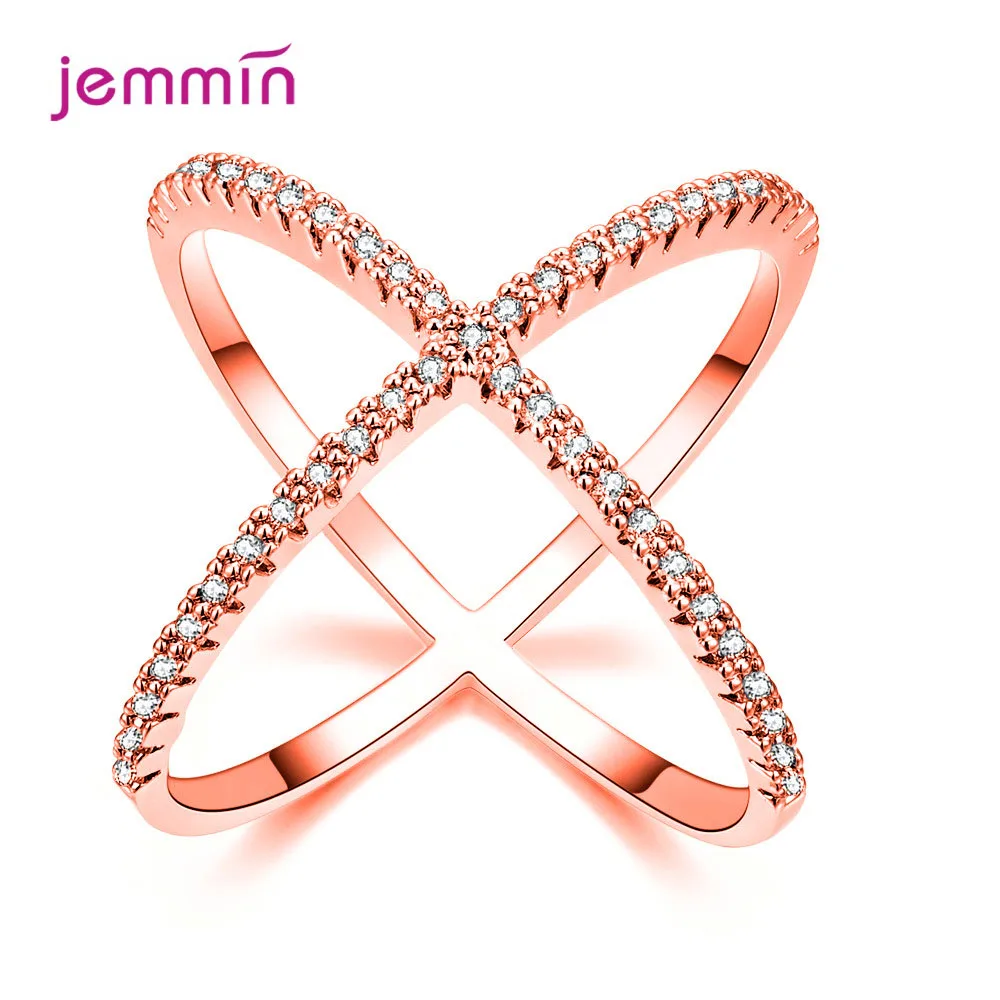 S925 Silver Jewelry X Crossing Finger Ring Female Fashion Micro Paved CZ Crystal Rings Infinity Sign Women Silver Rings Party