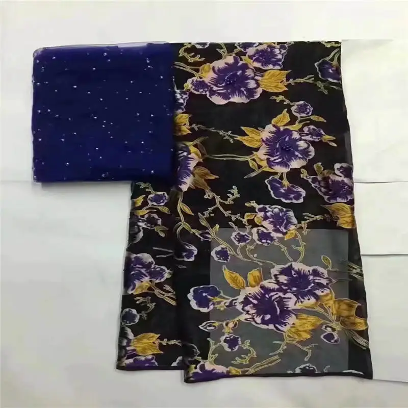 2022 New fashion silk satin printed fabric 5+2 yards /set african high quality silk fabric for party dress.O211