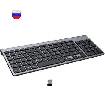 Slim Russian 101 Keys Wireless Keyboard 2.4G Low Noise Wireless Keyboard for Laptop Windows PC Desktop Smart TV