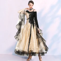 Yellow Ballroom Dance Dress Competition Women Sequins Ball Gown Waltz Dress Elegant  Modern Dance Costumes Strap Dance Clothes