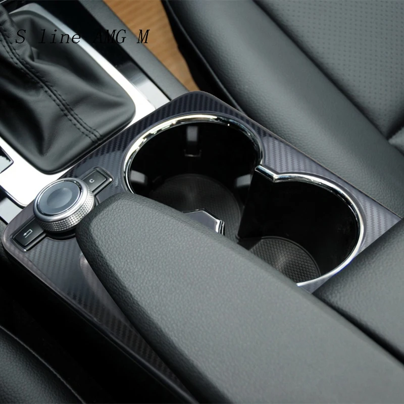 Car Styling Carbon fiber Center Console Handrest Water Cup Holder Cover Sticker Trim for Mercedes Benz GLK X204 Auto Accessories