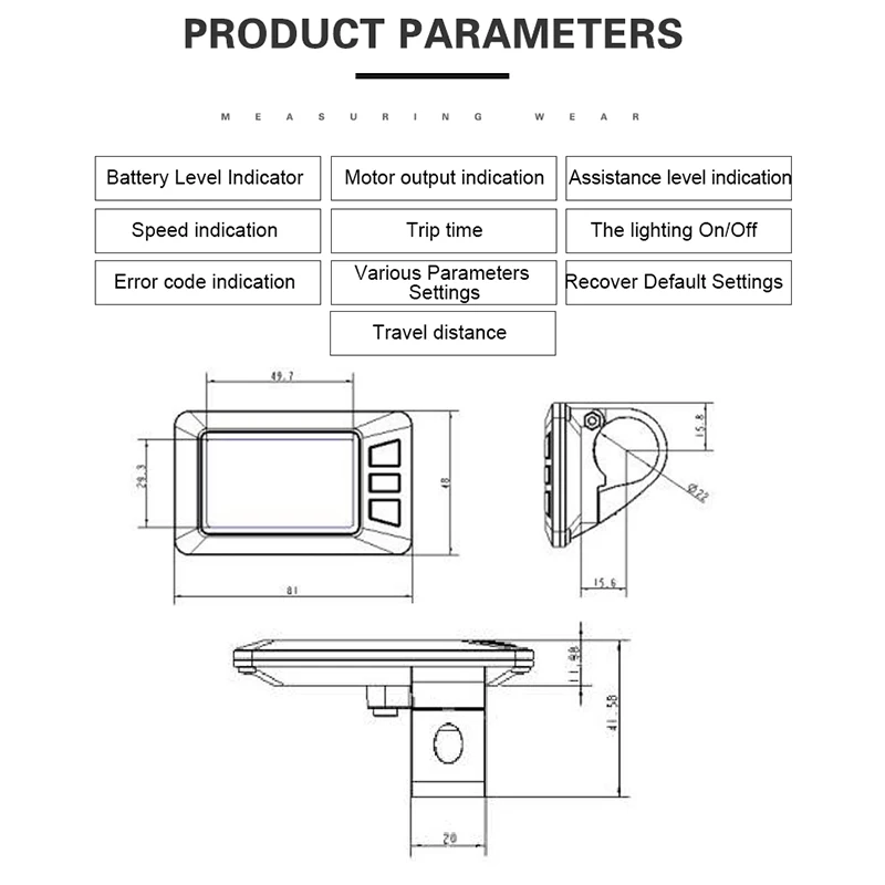 KEY DISP KD218 KD286 LED Display Electric Bike Instrument Monitor e-Bike Speeder Replacement Parts Panel Bafang  LED TFT Kit