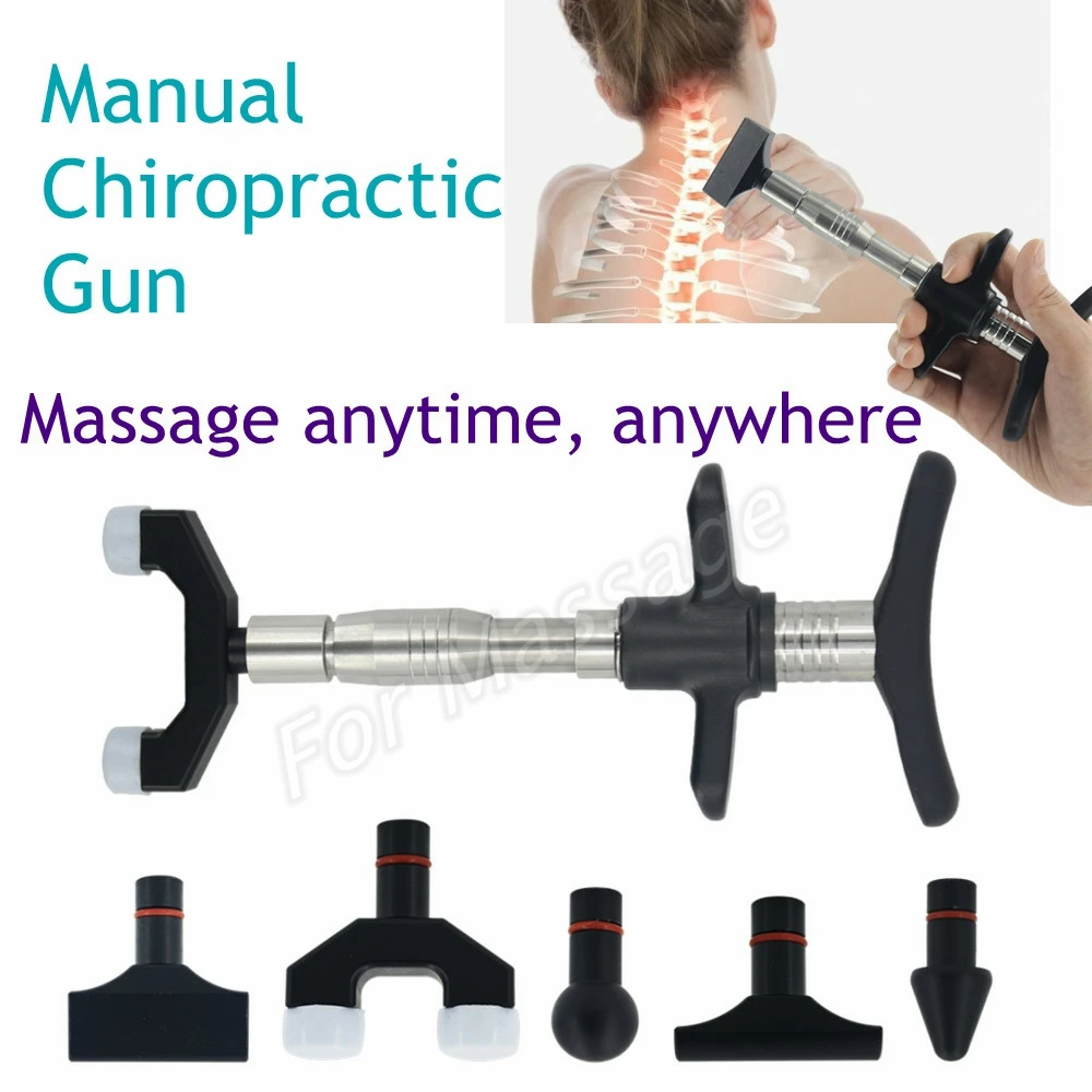 Spine Adjustment Tool Manual Spine Gun Portable Spine Correction Massage Gun Black Six-function Head Spine Relaxation Massager