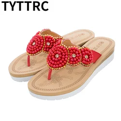 1 Pair Outside Summer Cute Fashion Women Sandals Ladies Flip Flops Comfortable Leisure Pearl Beach Shoes Female Beauty Slippers