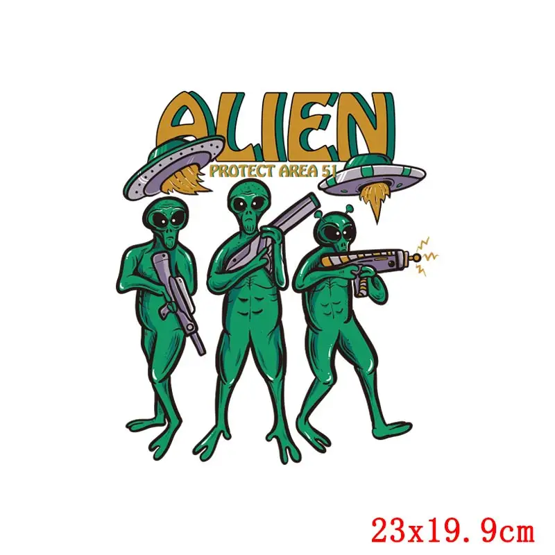 UFO Alien Iron On Transfers Vinyl Heat Transfer Thermal Ironing Stickers DIY Space PVC Iron Patches For Clothing Applique