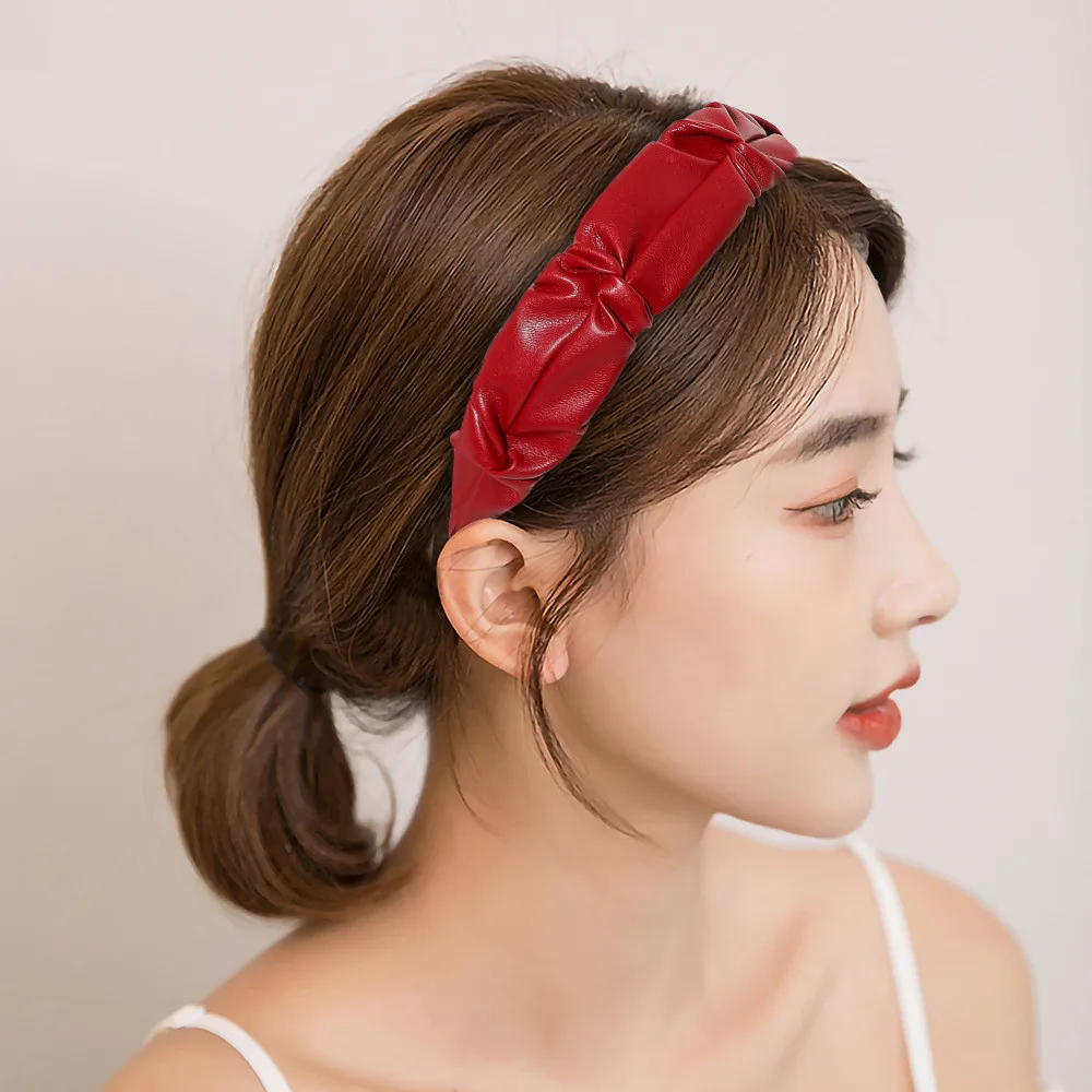 New Fashion Elegant Versatile Temperament PU Leather Fold Mesh Headband for Women Girl Hair Accessories Headwear