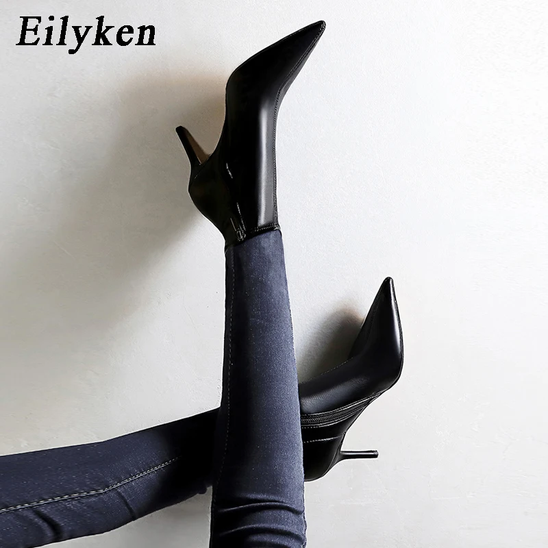 Eilyken 2024 New Women Winter Zipper Ankle Boots Sexy Stiletto High Heels Shoes Fashion Pointed Toe Party Ladies Pumps