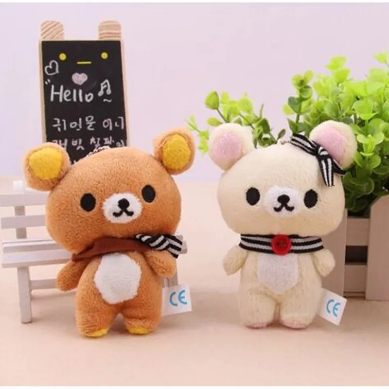 1pcs Kawaii Standing 11CM Lover Rilakkuma Bear Plush Stuffed TOY Soft Figure DOLL Key Chain Design Pendant Charm TOY