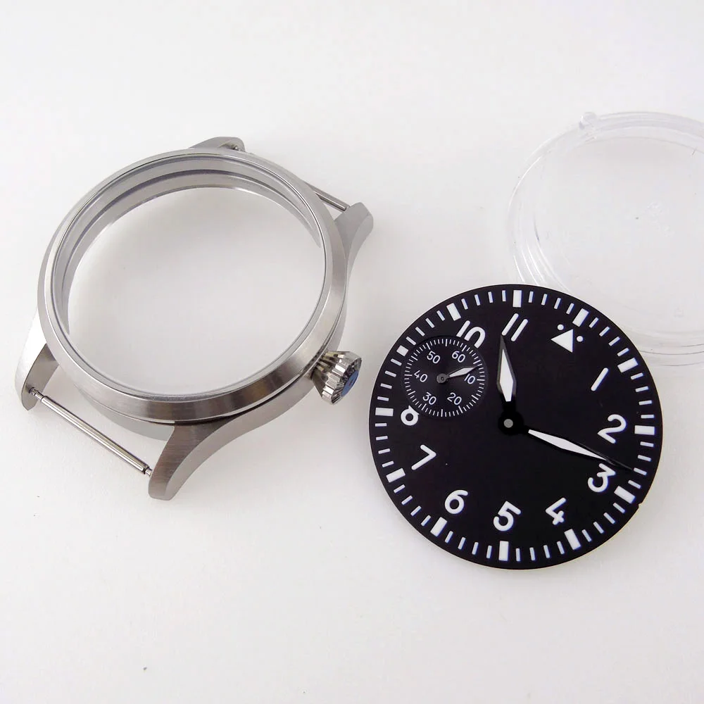 Stainless Steel 42mm Sterile Watch Case Hands Dial Fit for ETA 6497 ST 3600 Mineral Glass Black/Blue/Green/White