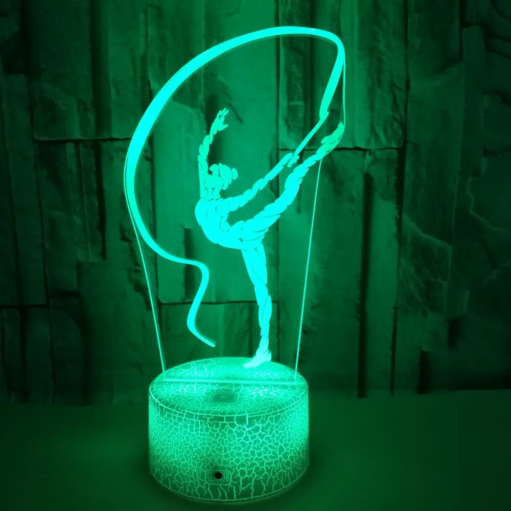 Artistic Gymnastics Ribbon Dancer 3D Lamp 7 Colors LED Night Lamp USB Table Lamp Bedside Nightlight Freestanding Artistic Gymnas