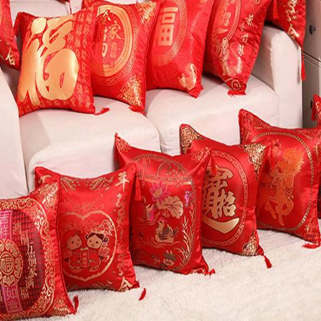 Chinese Red Embroidered Pillow Covers New Year Valentine s Day Wedding Gifts Decorative Pillows Home Decor Tassels Cushion Cover AliExpress 15