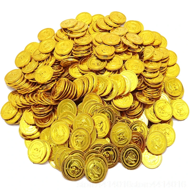 100Pcs Pirate Plastic Gold Coin Game Denomination Coin Gems Children's Party Supplies Halloween Decor Children's Toys 2019 66