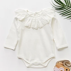 Barboteuse en dentelle à manches longues pour bébé fille, combinaison 100% coton pour nouveau-né garçon