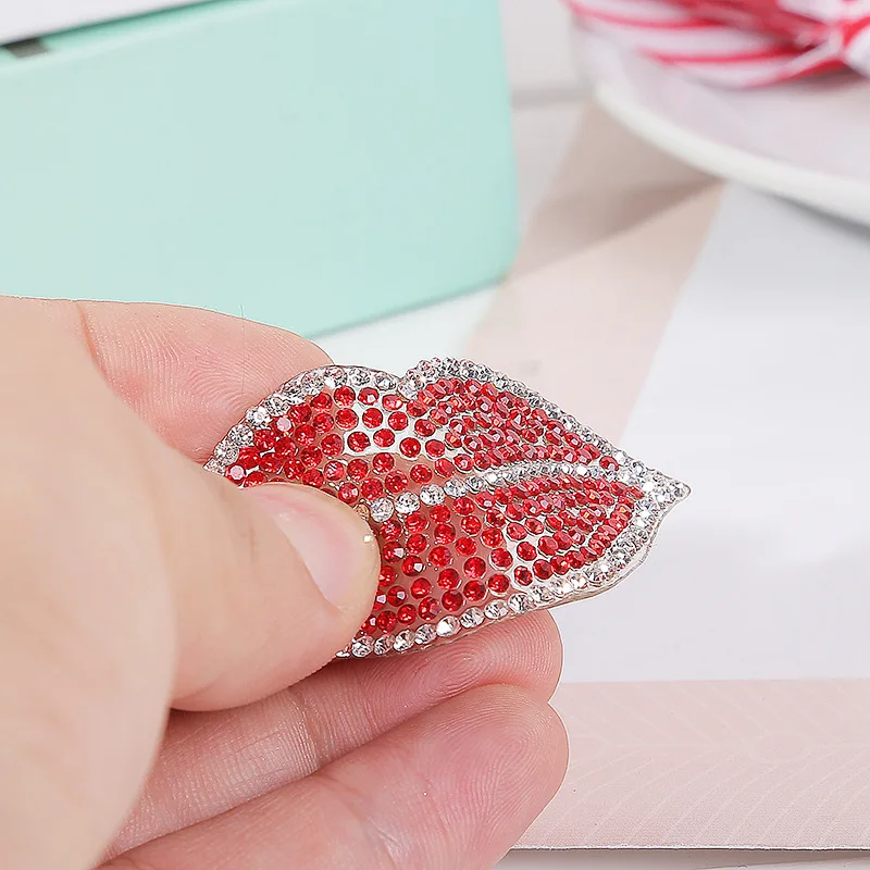 5pcs Small Size Rhinestones Red Lips Mouth Patches Iron on Clothing Vintage Applique Fashion Clothes Sticker Decoration Patch