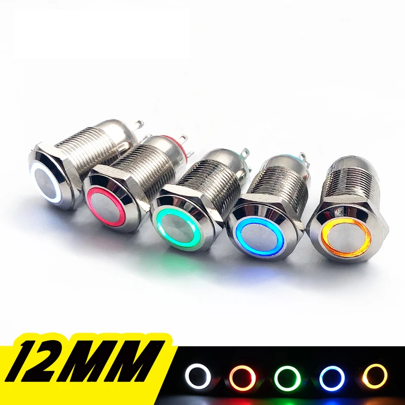 Metal Push Button Switch 12mm Momentary Latching Type DIY Power Button Start Stop Switch LED 3V 6V 12V 24V 220V