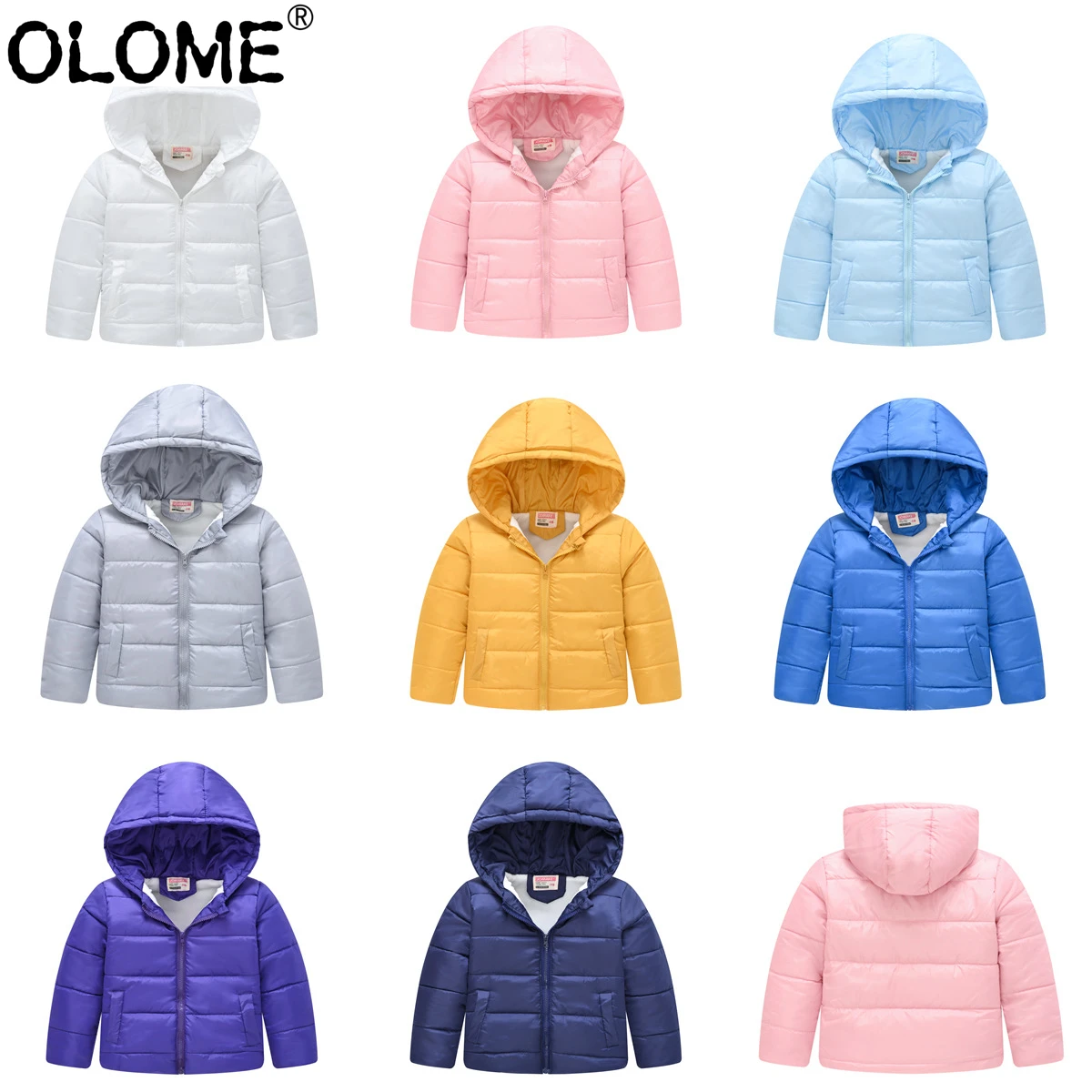 

Kids Puffer Jacket Girls Winter Clothing Children Cotton Quilted Jacket Hooded Boys Down Coat OLOME Solid Toddler winter Outwear