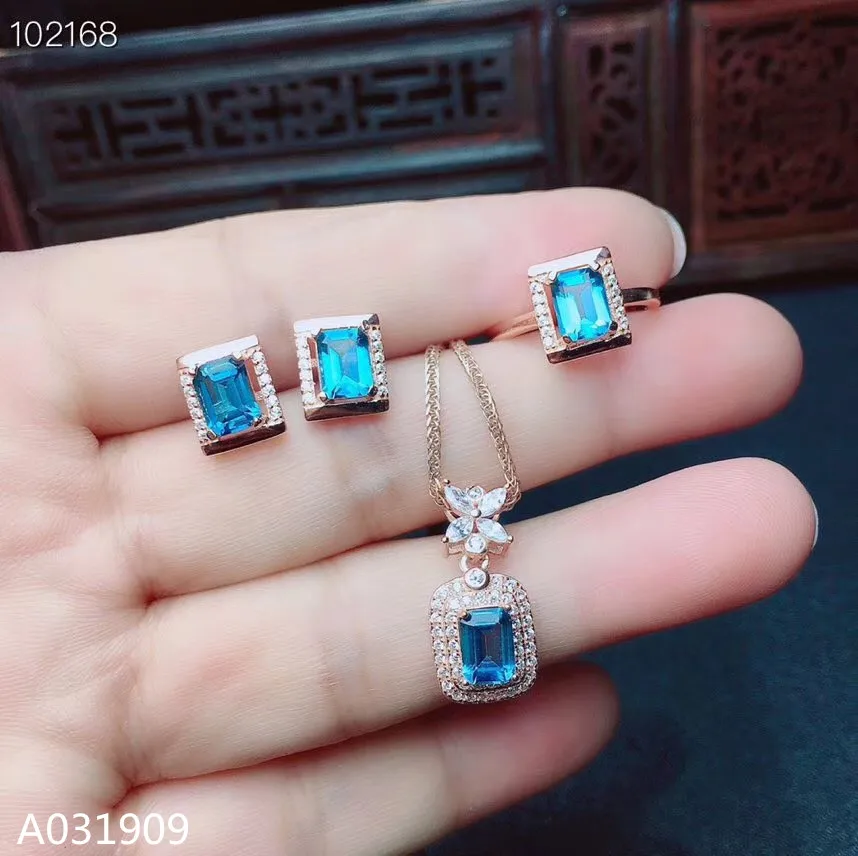 

KJJEAXCMY boutique jewelry 925 sterling silver inlaid Natural blue Topaz Necklace Ring Earring female Suit Support Detection