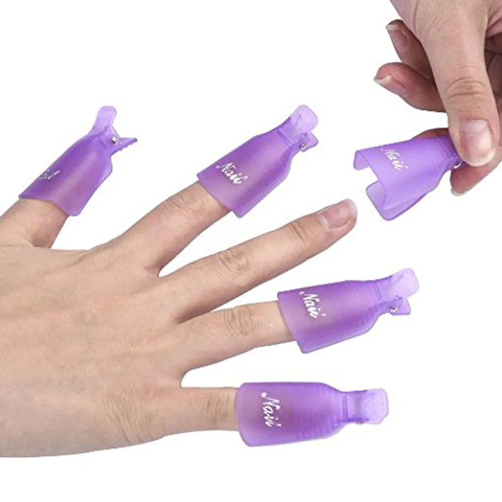 Nail Art 10pcs acrilico si impregna fuori dal clip Cap Nail Polish Remover Wrap manicure Accessori, Viola