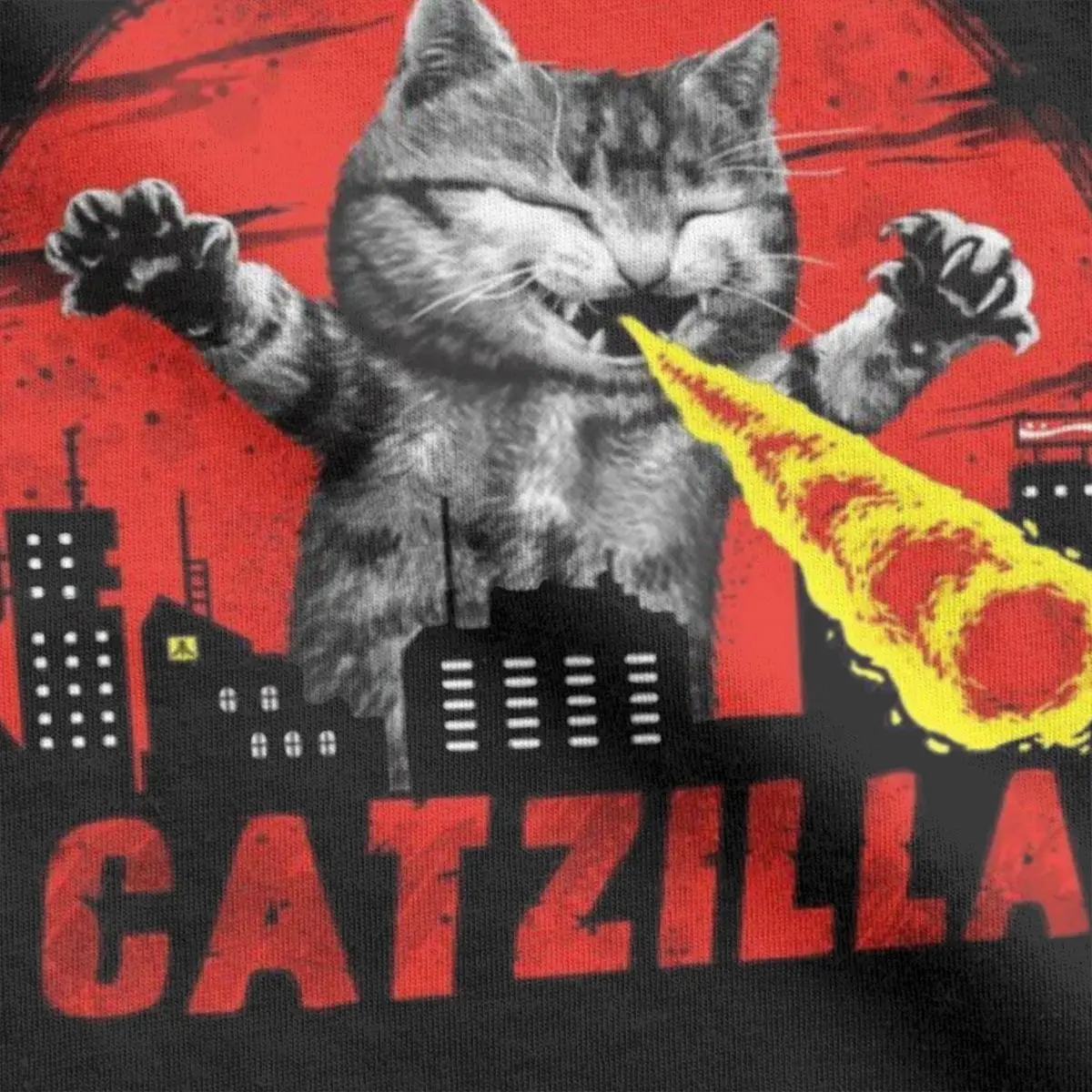 Catzilla Monster Cat Men T Shirt Japanese Kitten Lover Novelty Tees Short Sleeve Crew Neck T-Shirts Cotton Printed Tops