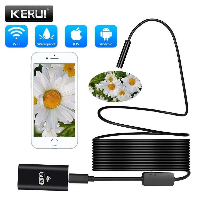 KERUI Wifi Endoscope Mini 1m 2m 5m Wireless 1200P HD waterpro of Endoscope Borescope Inspection for Android iPhone