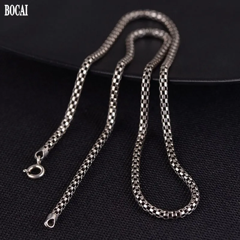 BOCAI New Pure S925 Silver Jewelry Necklace for Man and Woman Retro Women's Fashion Bag Valley Chain Fashion Men Clavicle Chain