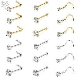ZS 3-12pcs/lot 20G Stainless Steel Nose Stud Set for Women CZ Crystal Round Nose Piercings L Shape Nostril Piercing Body Jewelry