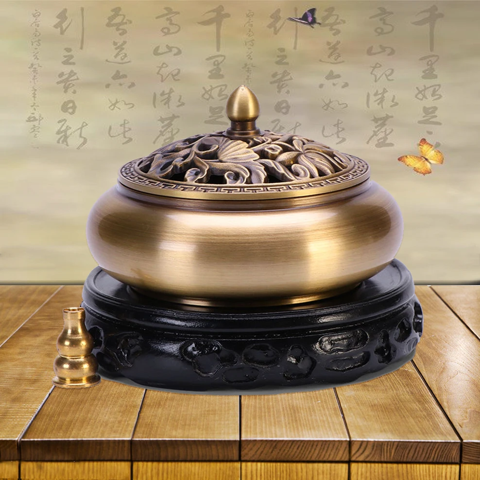 Copper Incense Burner with Wood Base, Flat Bottom Coil incense box, Sandalwood Burner, Home decorations aroma ornaments