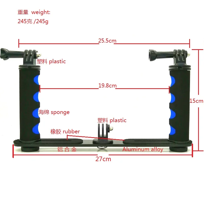 New Lamp Diving Waterproof LED Light Handheld Stents Holder For GoPro Hero 5 9 7 8 10 Xiaomi Yi 4K Sjcam SJ6/8/9 EKEN H9R Camera