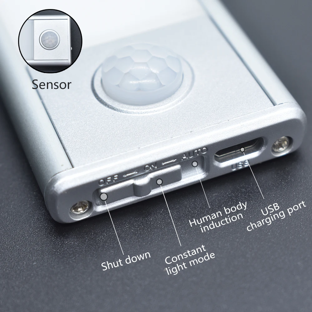 1 2PCS Ultra-thin LED Under Cabinet Closet Automatic LED Light USB Recharge 3Modes Motion Sensor Wall lamps for Kitchen Wardrobe