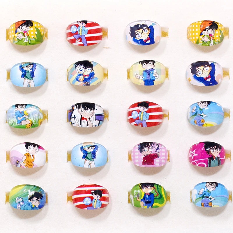 20pcs Kids Rings Lovely Cartoon Anime Conan Detective Kudo Shinichi Ring Children Girls Jewelry Fans Party Gifts