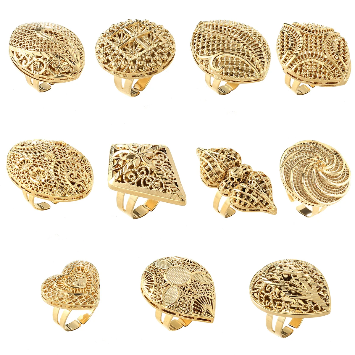 Resizable Big Ring for Women African Jewelry Ethiopian Gold Color Wedding Bigger Ring Openable Exaggerated Rings