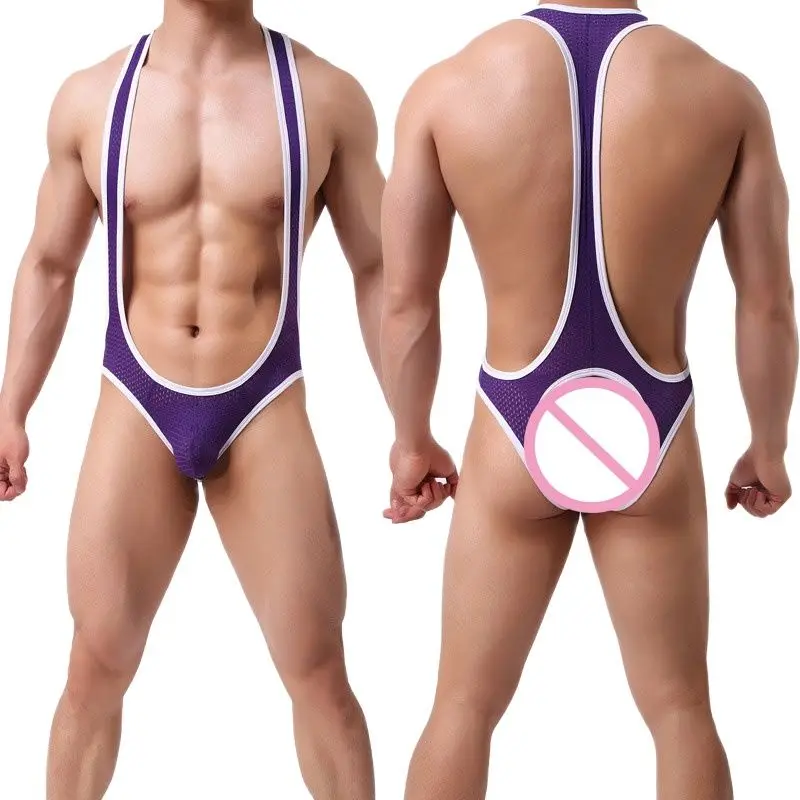 CLEVER-MENMODE Sexy Lingerie Mesh Bodysuit Mens Jockstrap Backless One Piece Wrestling Singlet Body Suit Briefs Bondage Mankini