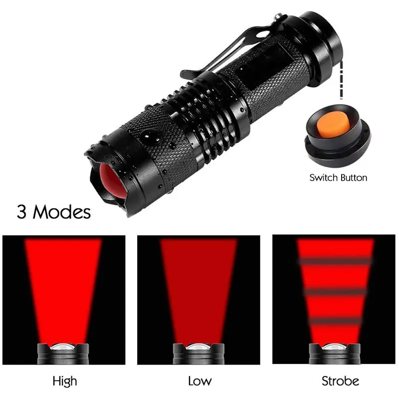 Mini Adjustable zoom SK68 Red Light Flashlight Red Hunting Tactical Torch Zoomable Torch for Hotel Camera Detector