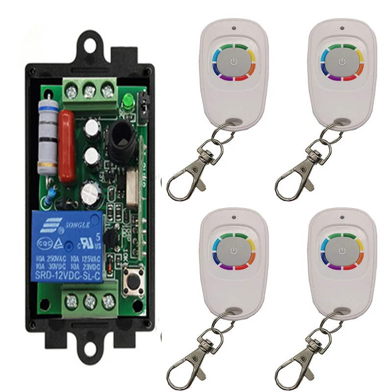 Ac 220v 1ch 1 ch interruptor de luz de controle remoto sem fio rf 10a módulo receptor de rádio de saída de relé + persianas transmissoras de um botão