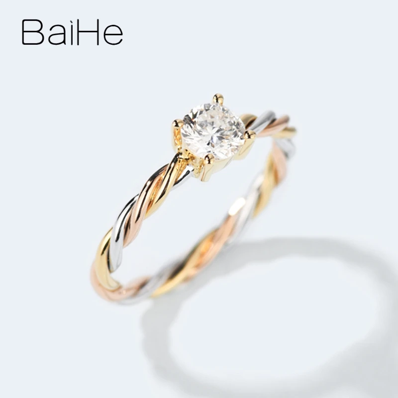 BAIHE Solid 14K White Yellow Rose Gold H/SI Natural Diamond Ring Women Wedding Band Fine Jewelry Making Anillo de diamantes