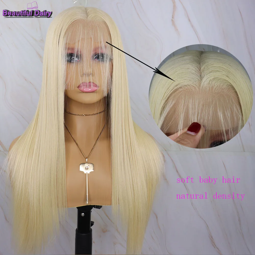 Beautiful Diary Sliky Straight 13x6 Synthetic Wigs Pre Plucked Blonde Wig For Black Women Gluesless Synthetic Lace Front Wigs